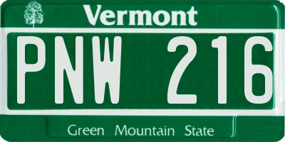 VT license plate PNW216
