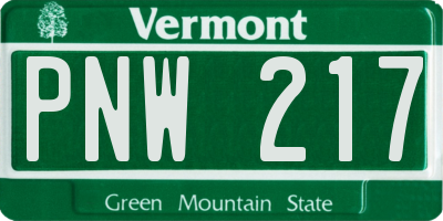 VT license plate PNW217