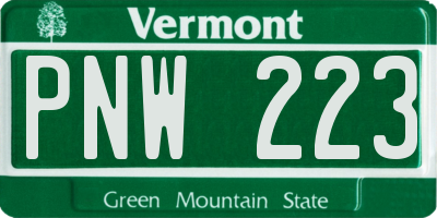 VT license plate PNW223