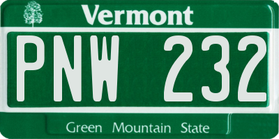 VT license plate PNW232
