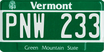 VT license plate PNW233