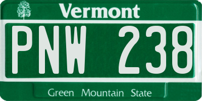 VT license plate PNW238