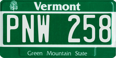 VT license plate PNW258