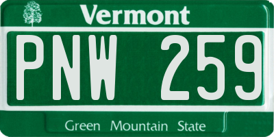 VT license plate PNW259