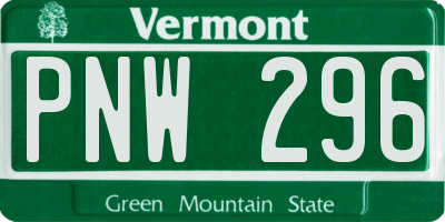 VT license plate PNW296
