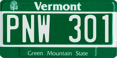 VT license plate PNW301