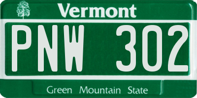 VT license plate PNW302