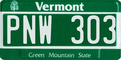 VT license plate PNW303