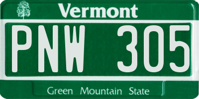 VT license plate PNW305
