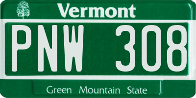 VT license plate PNW308