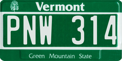 VT license plate PNW314