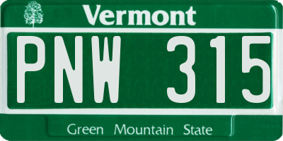 VT license plate PNW315