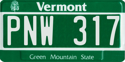 VT license plate PNW317
