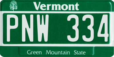 VT license plate PNW334