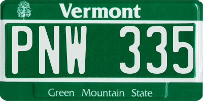 VT license plate PNW335