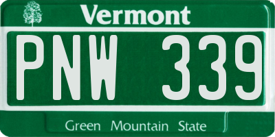 VT license plate PNW339