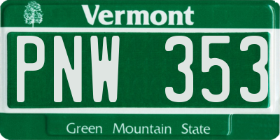 VT license plate PNW353