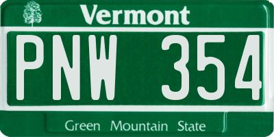 VT license plate PNW354