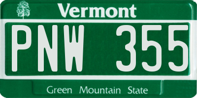 VT license plate PNW355