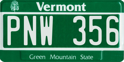 VT license plate PNW356
