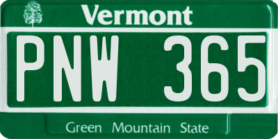 VT license plate PNW365