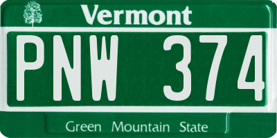 VT license plate PNW374