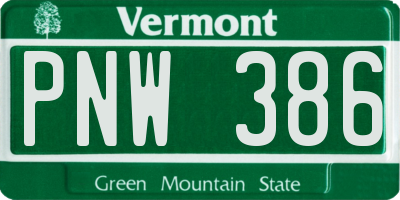 VT license plate PNW386