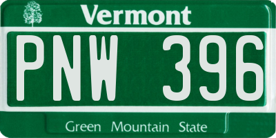 VT license plate PNW396