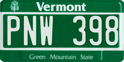 VT license plate PNW398