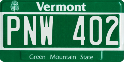 VT license plate PNW402