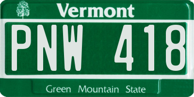 VT license plate PNW418