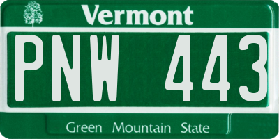 VT license plate PNW443