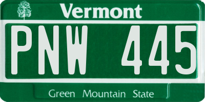 VT license plate PNW445