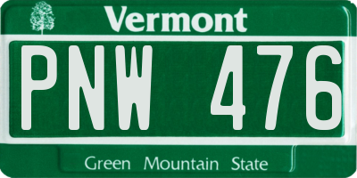 VT license plate PNW476