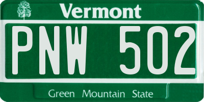 VT license plate PNW502