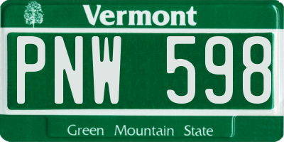 VT license plate PNW598