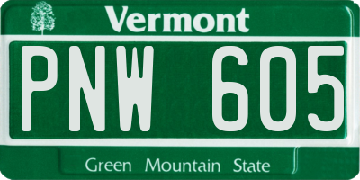 VT license plate PNW605