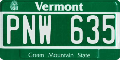 VT license plate PNW635