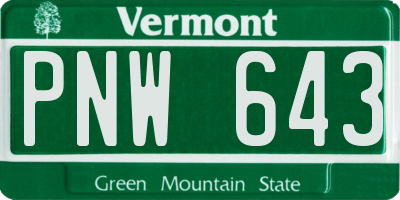 VT license plate PNW643