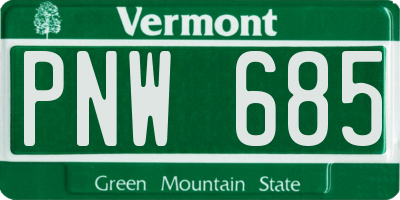 VT license plate PNW685