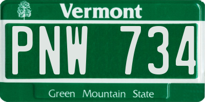 VT license plate PNW734