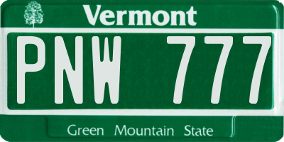VT license plate PNW777
