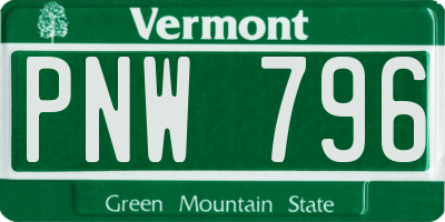 VT license plate PNW796