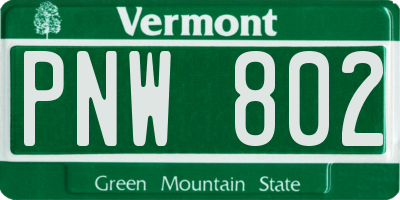 VT license plate PNW802