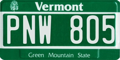 VT license plate PNW805