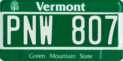 VT license plate PNW807