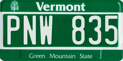 VT license plate PNW835