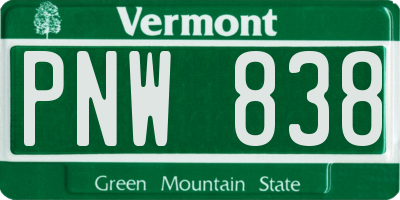 VT license plate PNW838