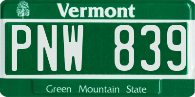 VT license plate PNW839