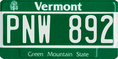 VT license plate PNW892
